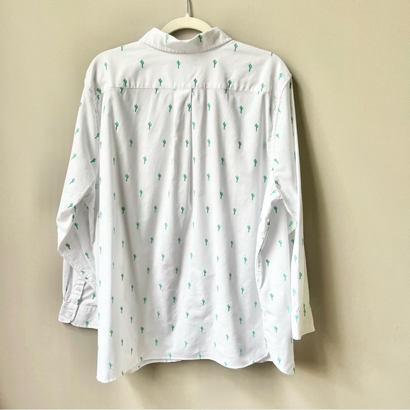 Lands' End Embroidered Cactus Shirt Women’s Size 2X (20W–22W) White Green Desert - Picture 2 of 12